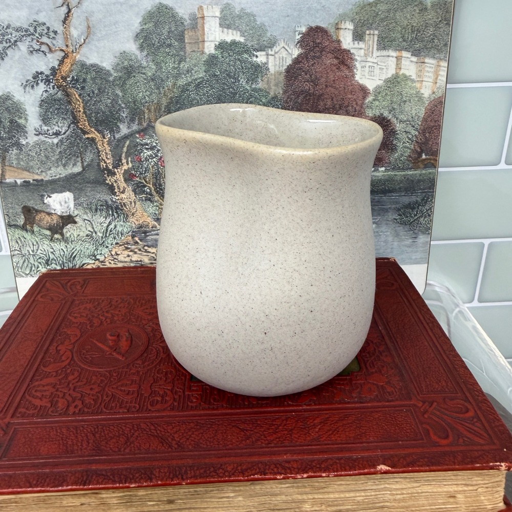 Vintage Pigeon Forge TN Pottery Speckled Cream Ceramic Pitcher Vase Pinched Rim